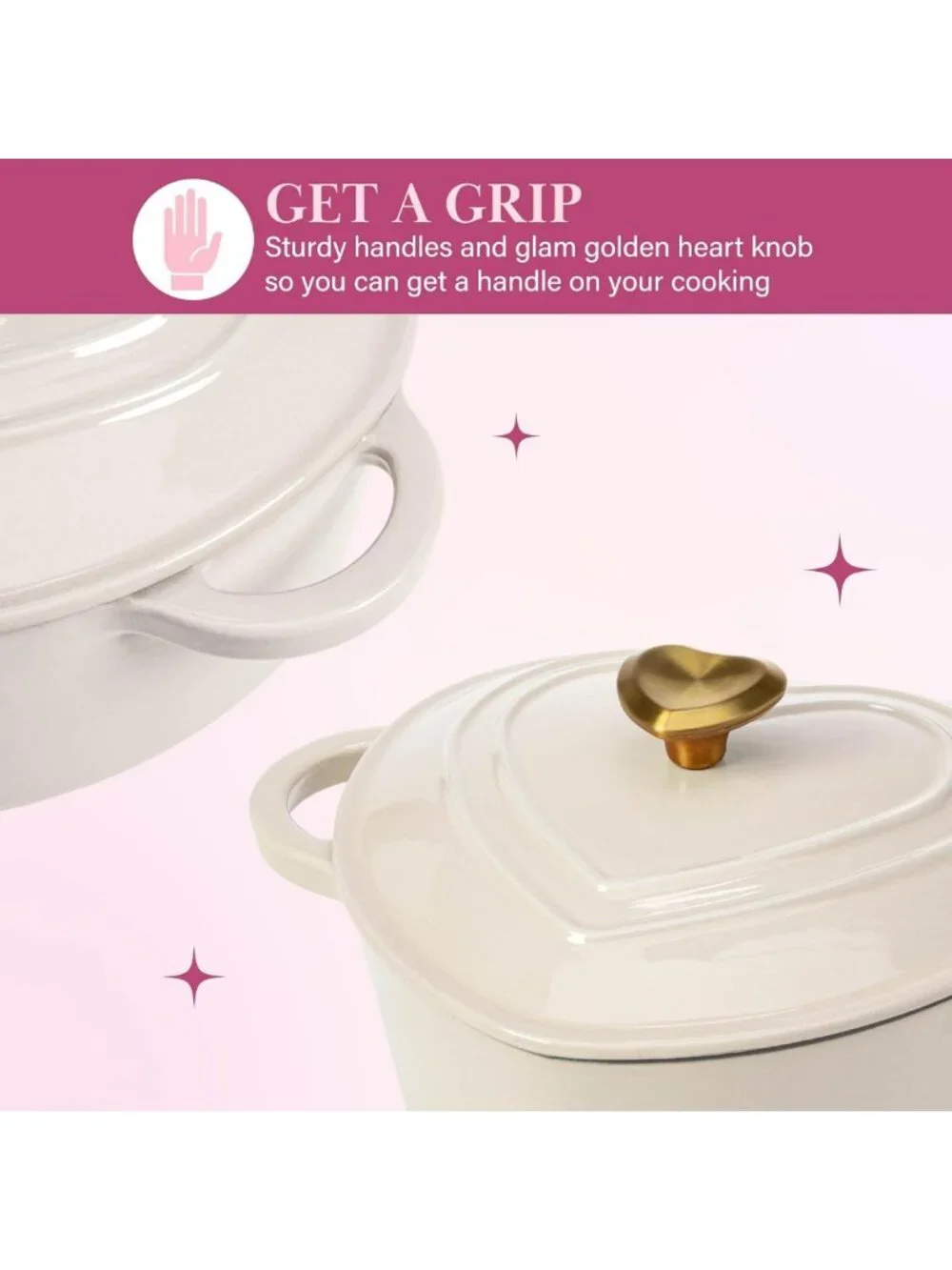 Heart-Shaped Enameled Cast Iron Dutch Oven Pot with Lid, 2-Quart, Oven Safe